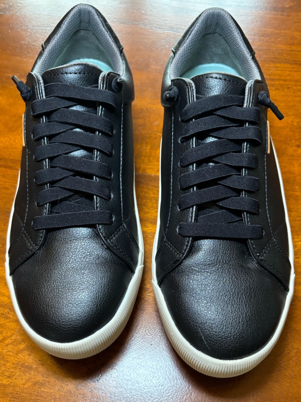 Dr. Scholl's Black Lace-Up Leather Sneakers with White Soles
